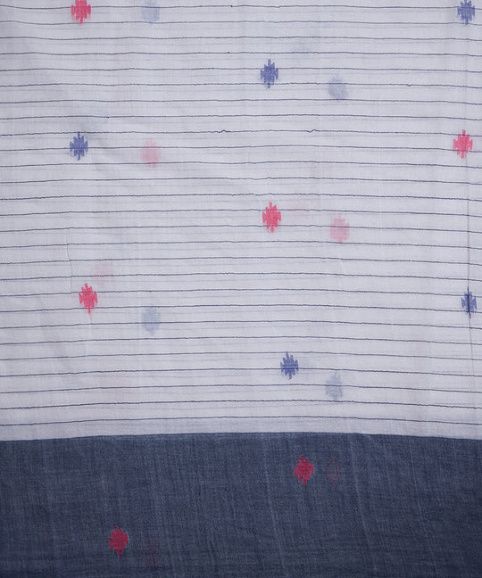 White hand loom cotton border design jamdani fabric