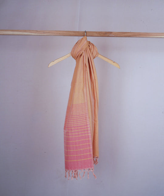 Cream pink handwoven cotton stole