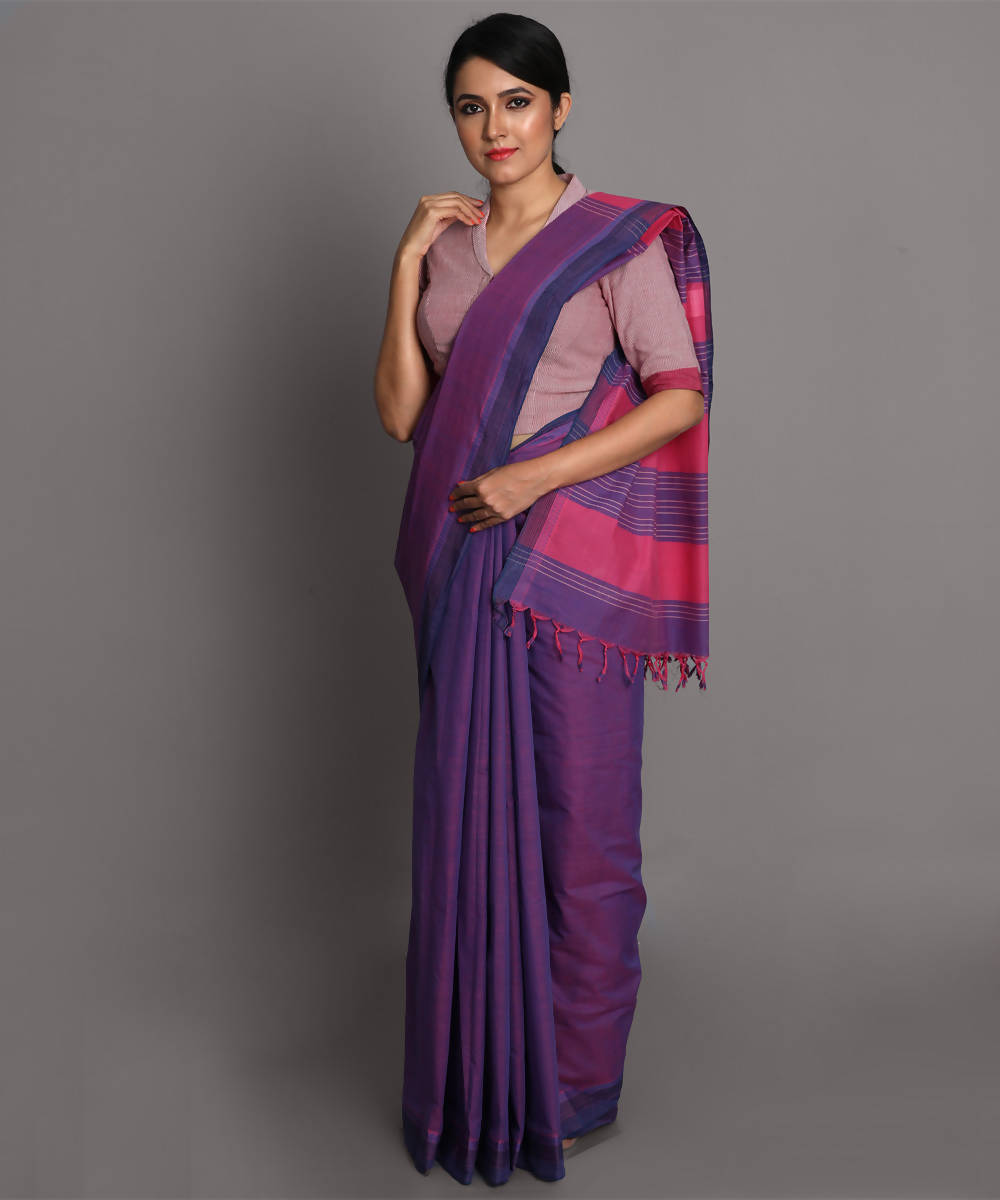 Lavender cotton handwoven saree