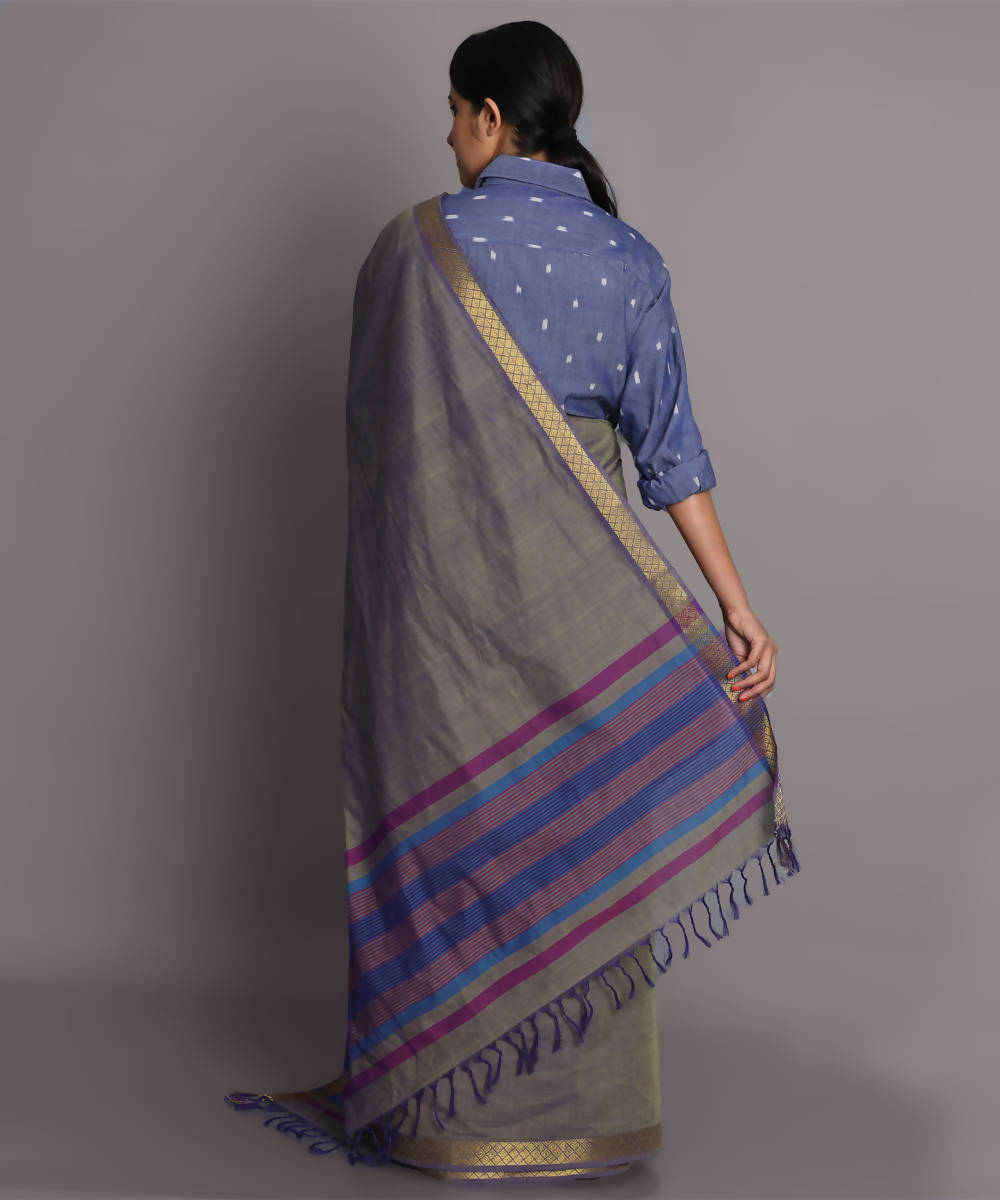 Grey cotton srikakulam jamdani handwoven saree