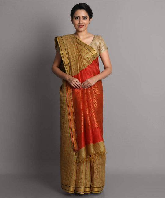 Gold handwoven tussar silk saree