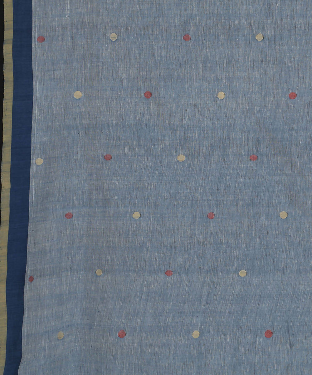 White and blue cotton srikakulam jamdani handwoven saree