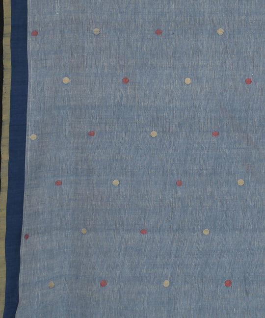 White and blue cotton srikakulam jamdani handwoven saree