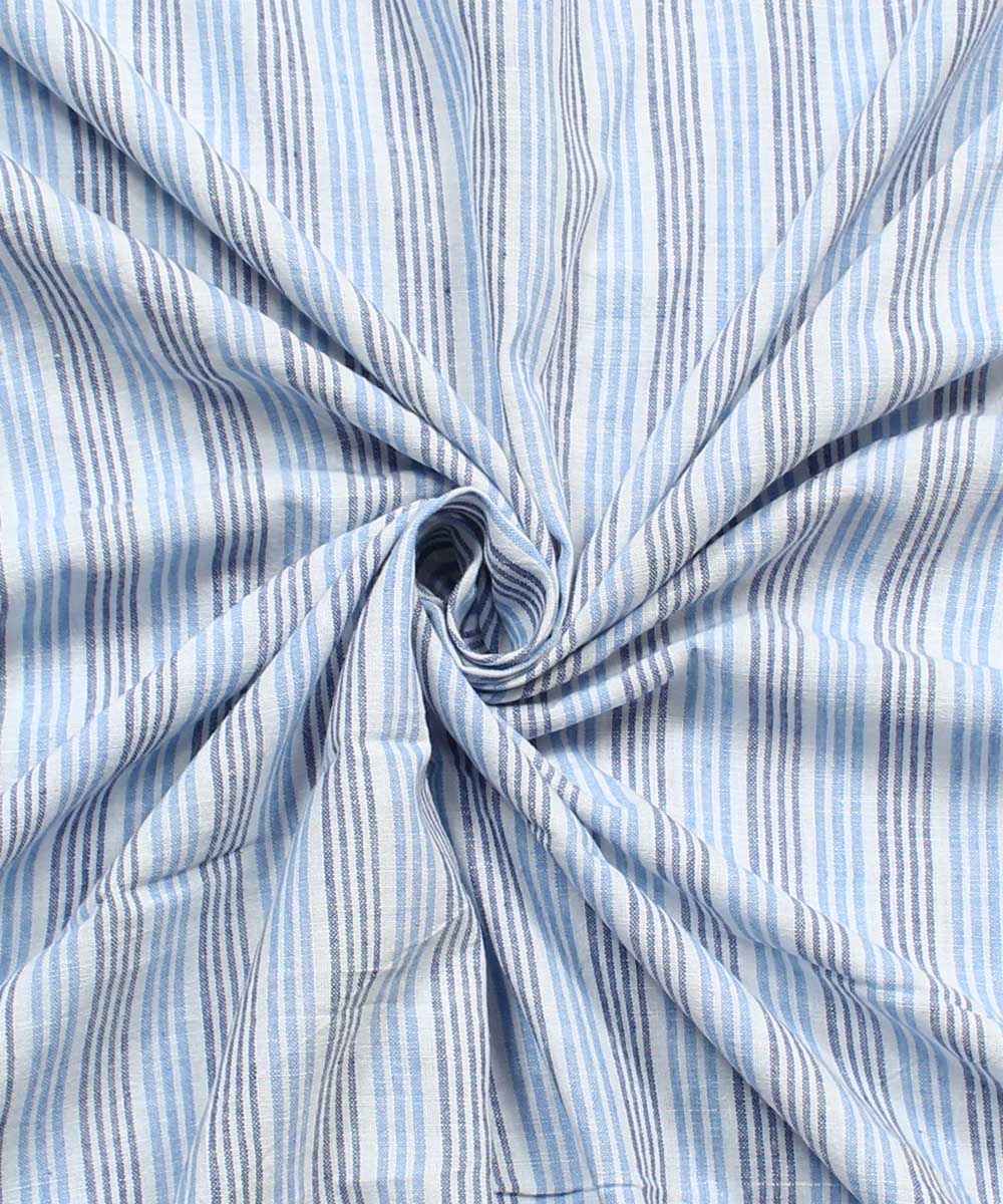 Blue Striped Handspun Handloom Cotton Fabric