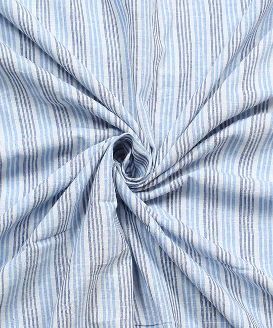 Blue Striped Handspun Handloom Cotton Fabric