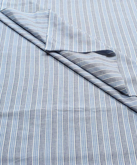Blue Striped Handspun Handloom Cotton Fabric