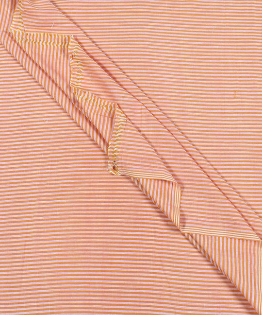 Orange white stripe handspun handwoven cotton fabric