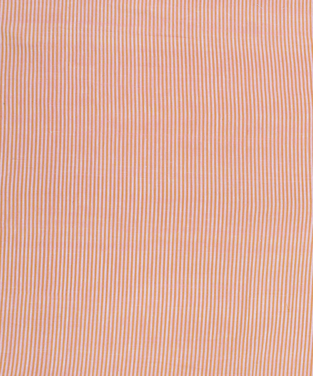 Orange white stripe handspun handwoven cotton fabric