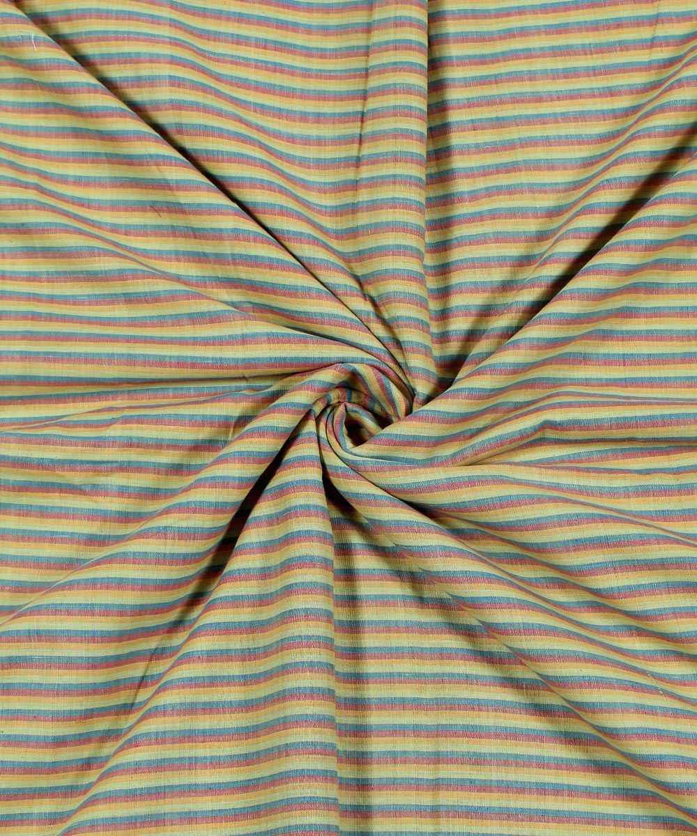 Multi color stripe handspun handwoven cotton fabric