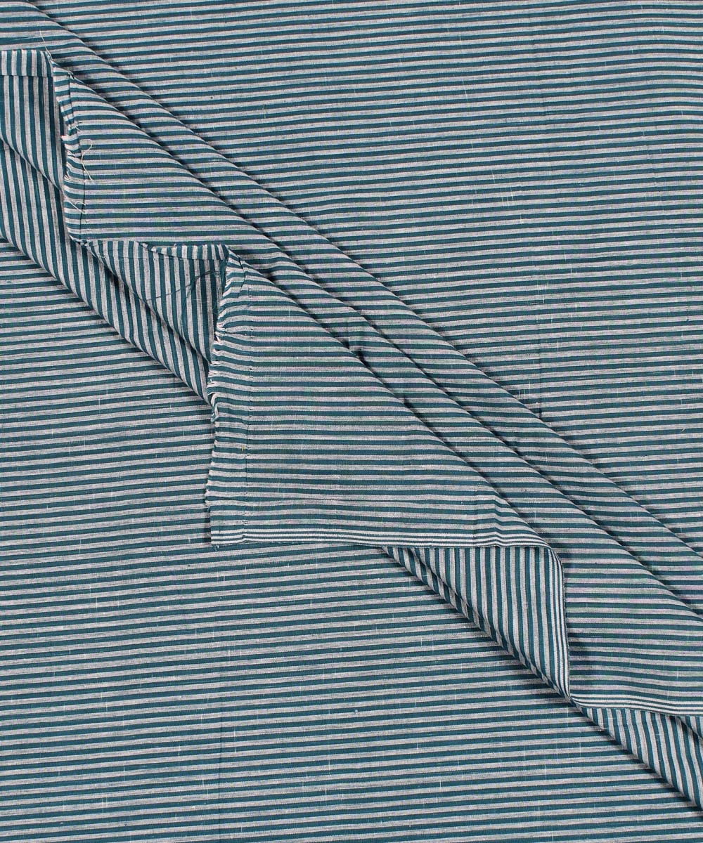 Teal stripe handspun handwoven cotton fabric