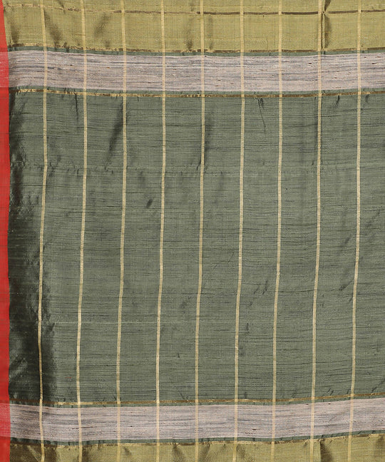 Olive green handwoven tussar silk saree