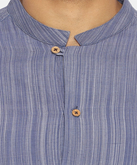 Midnight blue striped mandarin collared shirt