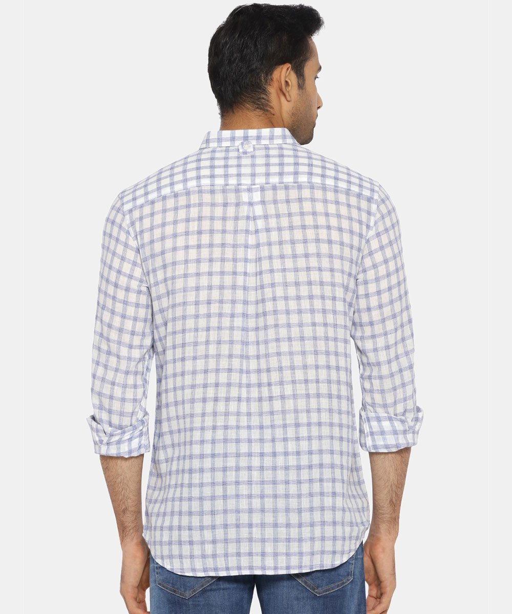Blue & white check regular collared shirt