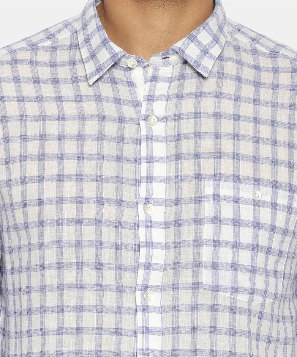 Blue & white check regular collared shirt