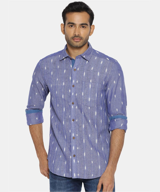 Blue ikat collared shirt shirt