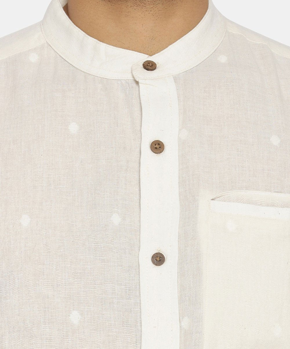 Natural white jamdani mandarin collared shirt