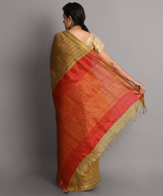 Gold handwoven tussar silk saree