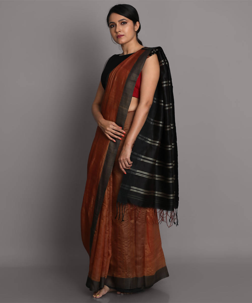 Light brown handwoven tussar silk saree