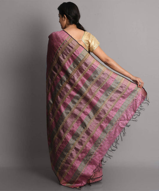 Rose pink handwoven tussar silk saree
