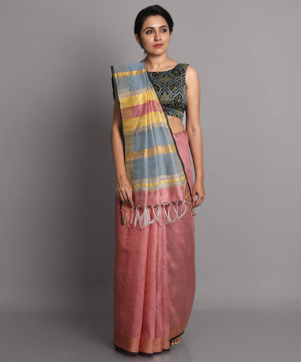 Light pink handwoven tussar silk saree
