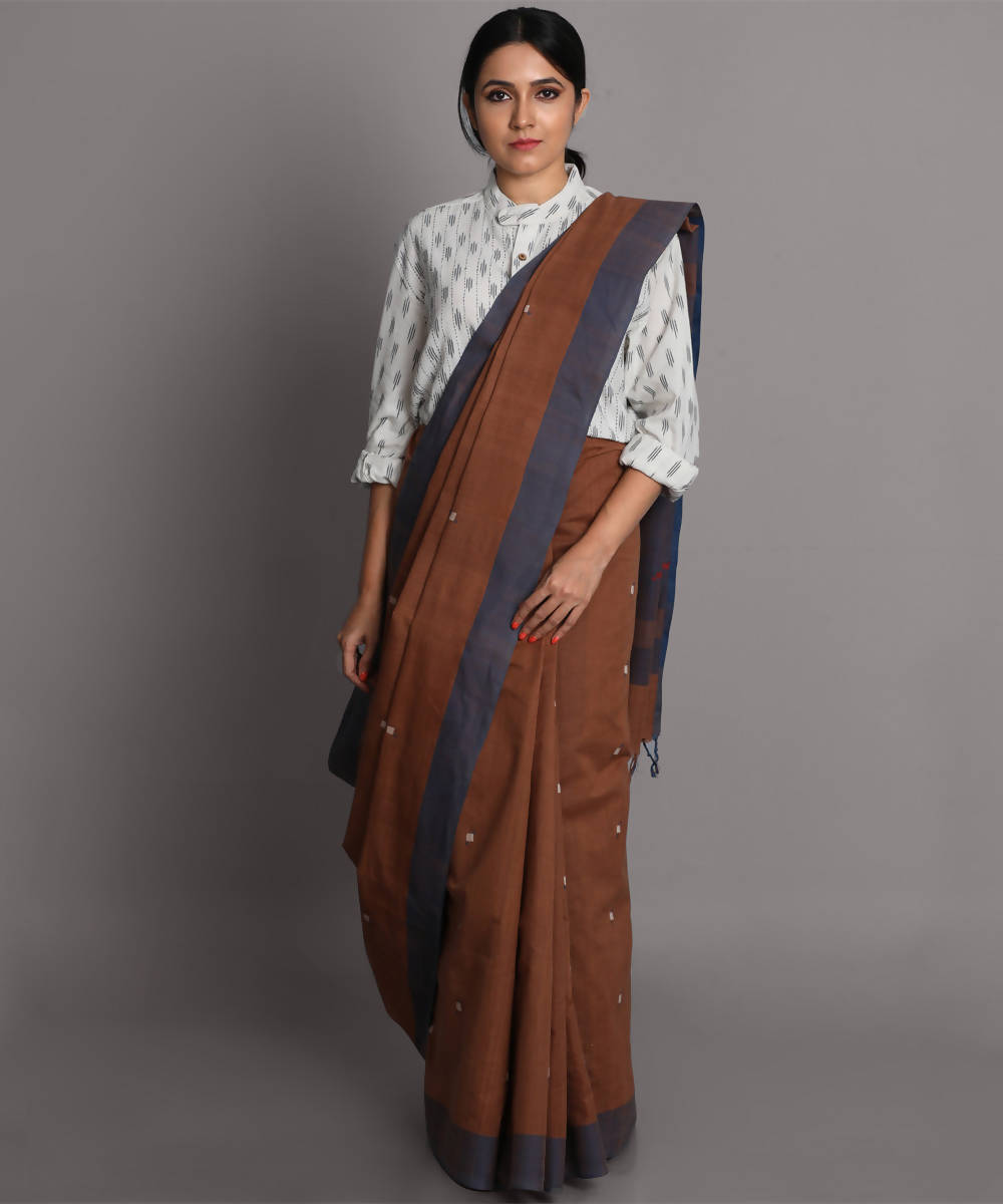 Brown cotton srikakulam jamdani handwoven saree