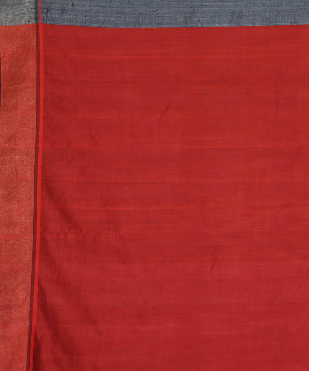Grey and red handwoven tussar silk saree