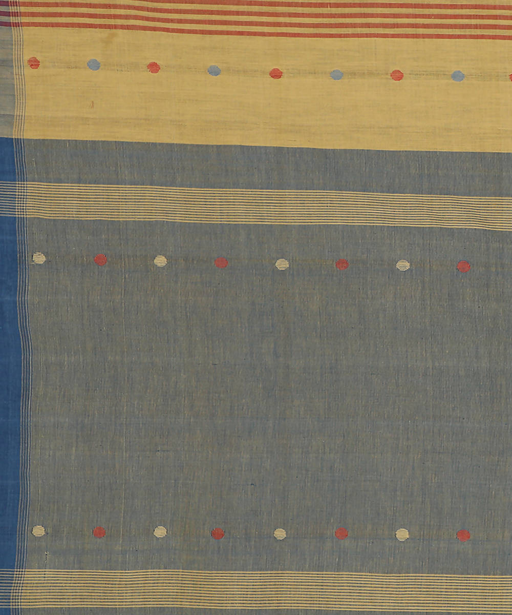 Beige blue jamdani cotton handwoven saree