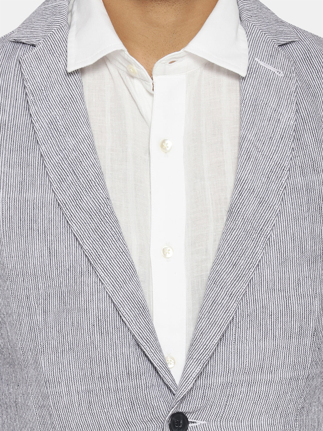 White and black pinstripe cotton blazer