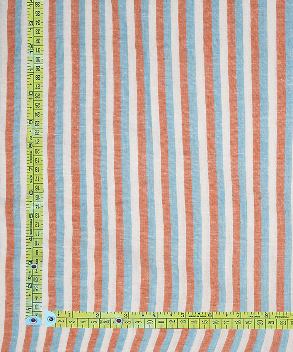 Light brown blue handwoven stripe cotton fabric